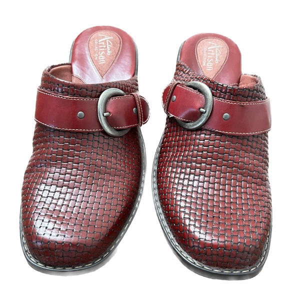 Clarks Burgundy Basketweave Leather Mule Clog Slip on Artisan Collection 8.5 - Picture 3 of 6